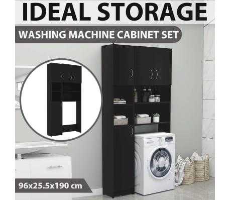 vidaXL مجموعة خزانة غسالة خشب صناعي أسود