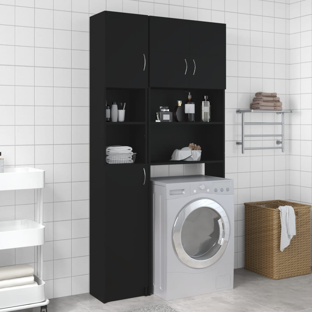vidaXL Set dulap mașina de spălat, negru, PAL vidaxl.ro