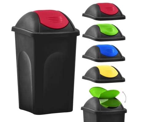 vidaXL Cubo de basura con tapa oscilante 60 L negro y rojo