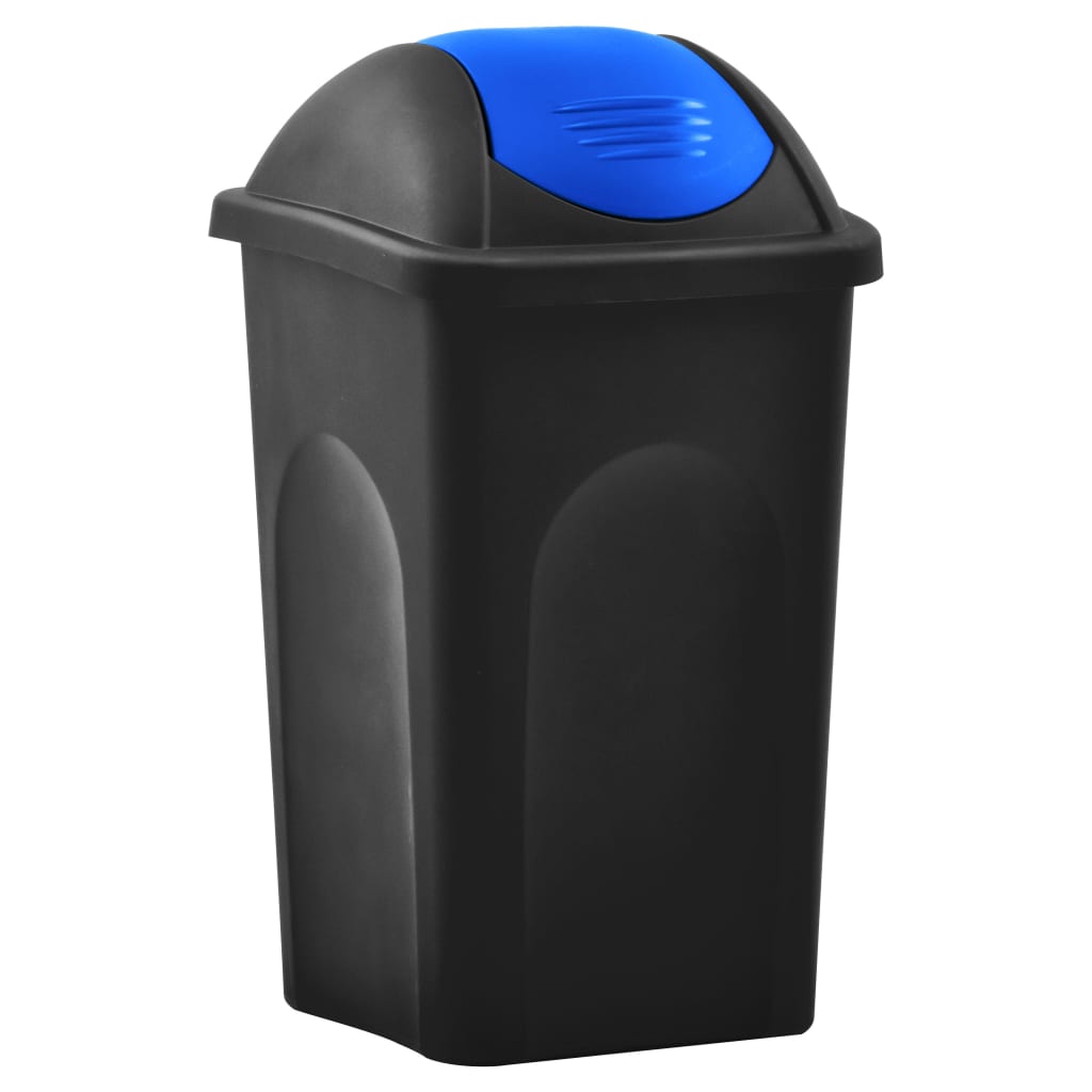 vidaXL Coș de gunoi cu capac oscilant, negru și albastru, 60L vidaXL