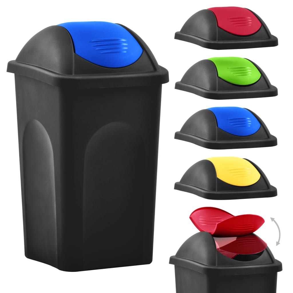 vidaXL Coș de gunoi cu capac oscilant, negru și albastru, 60L