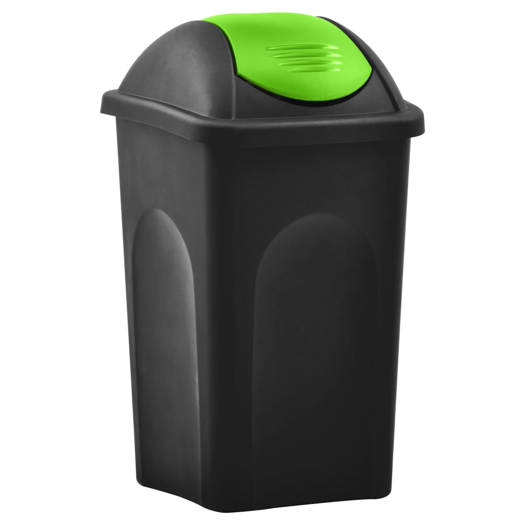 vidaXL Coș de gunoi cu capac oscilant, negru și verde, 60L vidaXL