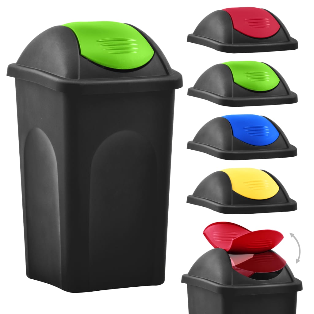 vidaXL Trash Bin with Swing Lid 60L Black and Green