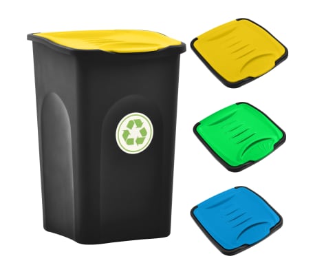 vidaXL Coș de gunoi cu capac și balamale 50 L, negru și galben