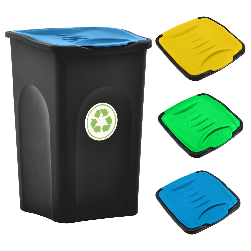 

vidaXL Vuilnisbak met scharnierdeksel 50 L zwart en blauw