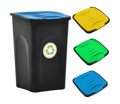 vidaXL Coș de gunoi cu capac cu balamale 50 L, negru și albastru
