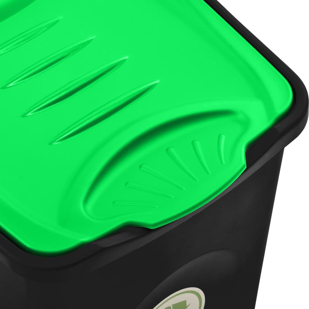 Fekete és zöld szemeteskuka csuklós fedéllel 50 L 