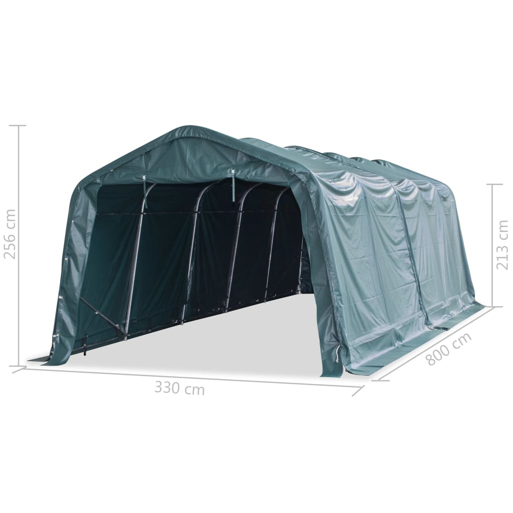 Sötétzöld elmozdítható PVC állattartó sátor 550 g/m² 3,3 x 8 m 