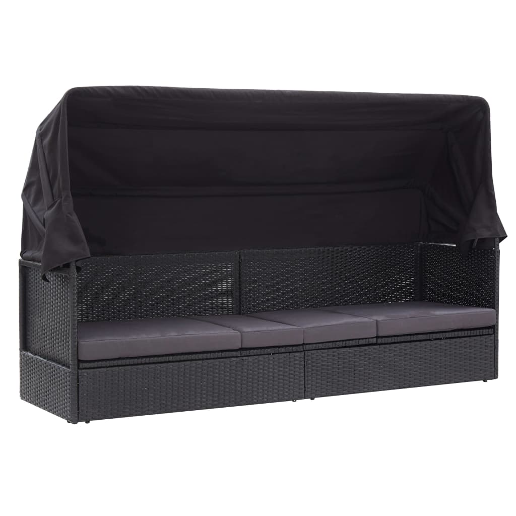 

vidaXL Patio Sofa Bed with Canopy Poly Rattan Black