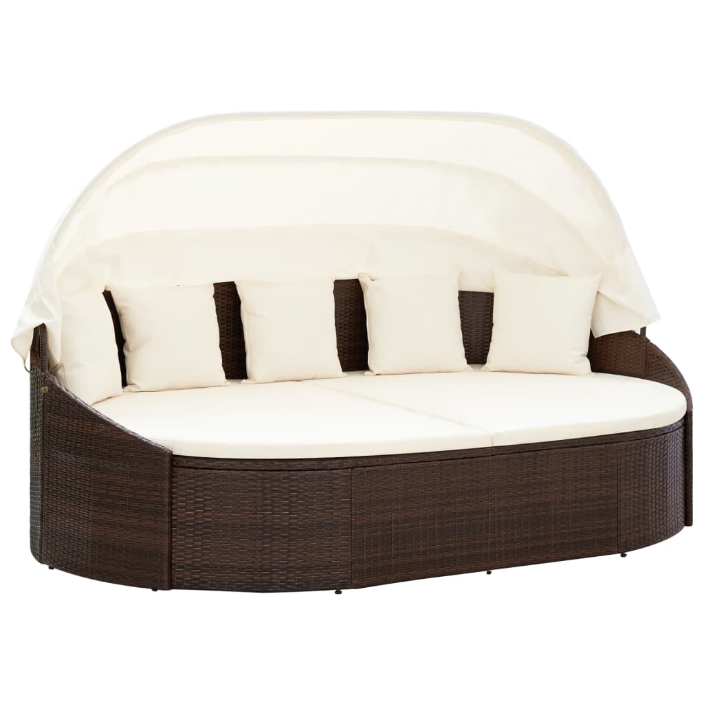

vidaXL Patio Lounge Bed with Canopy Poly Rattan Brown