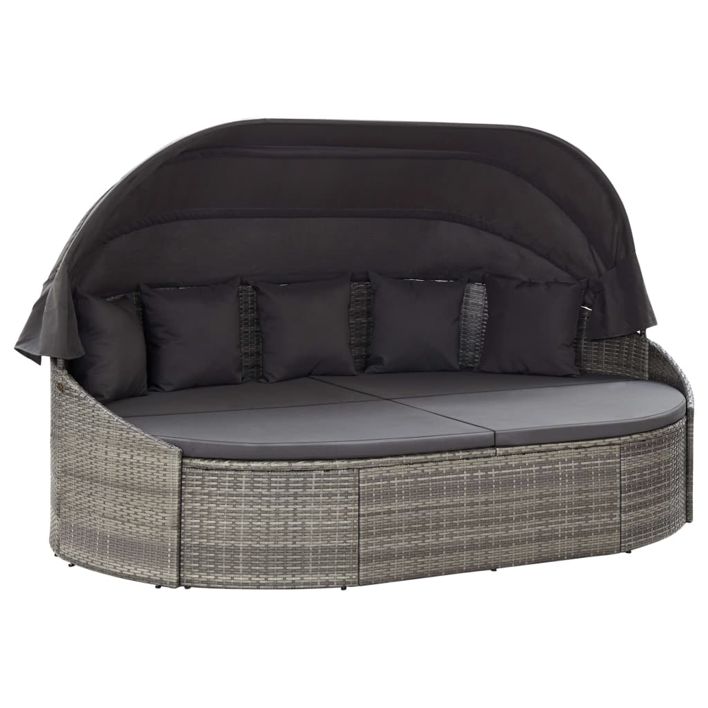 

vidaXL Patio Lounge Bed with Canopy Poly Rattan Gray