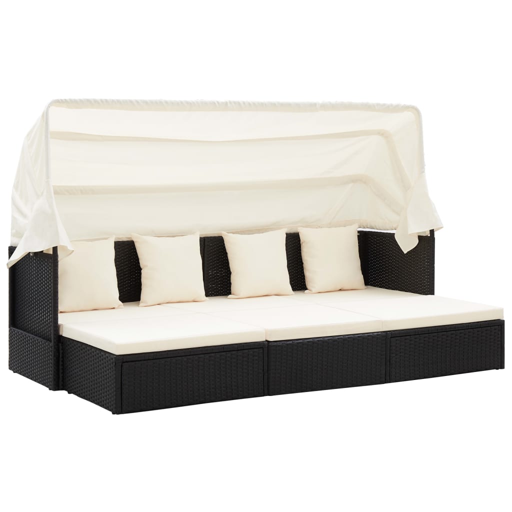 

vidaXL Patio Lounge Bed with Roof Black Poly Rattan