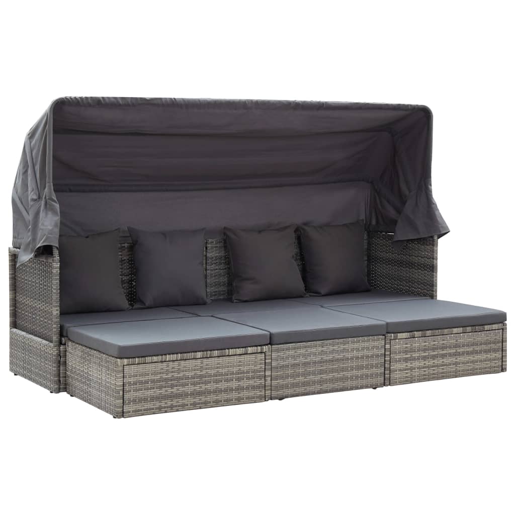 

vidaXL Patio Lounge Bed with Roof Gray Poly Rattan