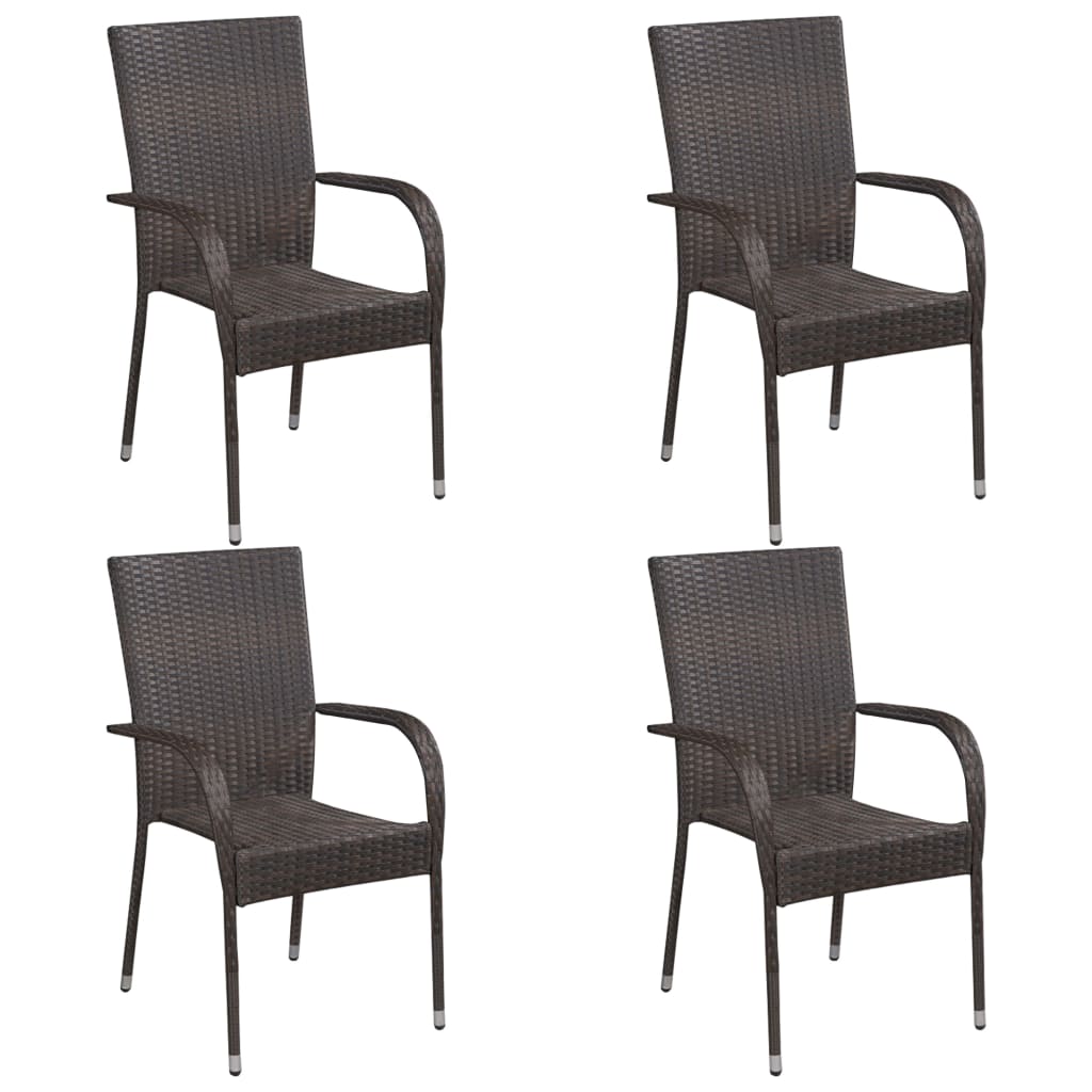 Stackable Outdoor Chairs 4 Piece Poly Rattan Brown