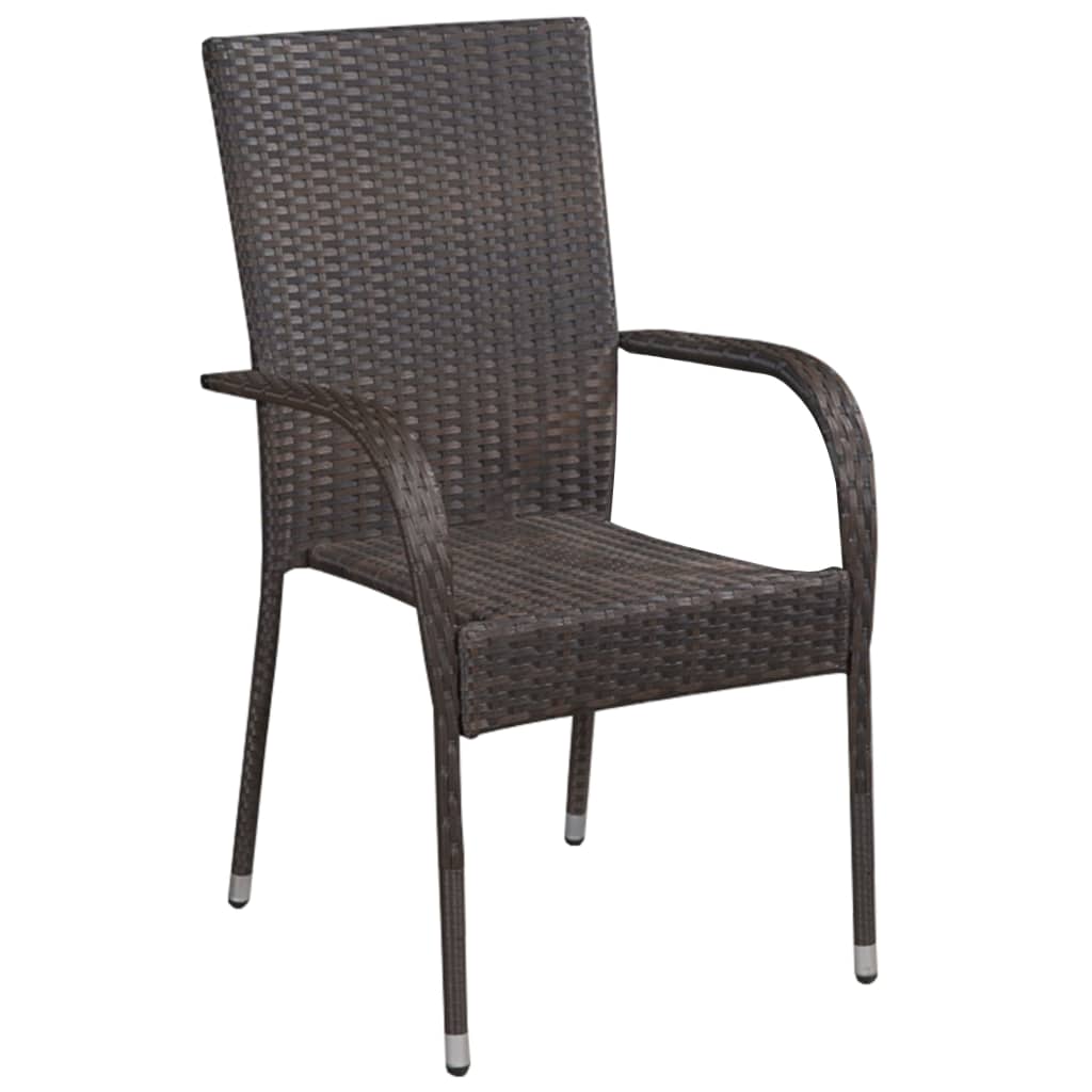  Stohovateľné vonkajšie stoličky 4 ks polyratan hnedé