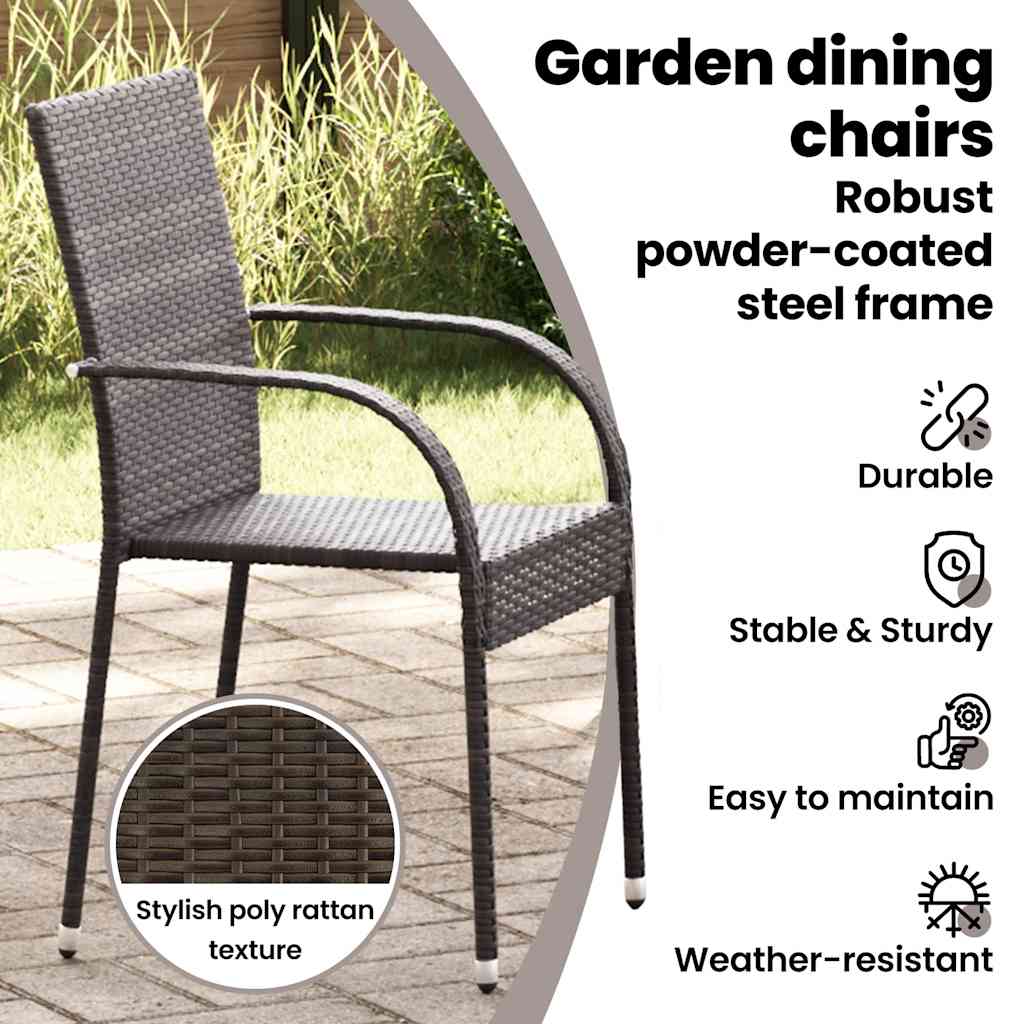 Stackable Outdoor Chairs - Poly Rattan in Brown, Black, Gray vidaXL - Picture 25 of 45