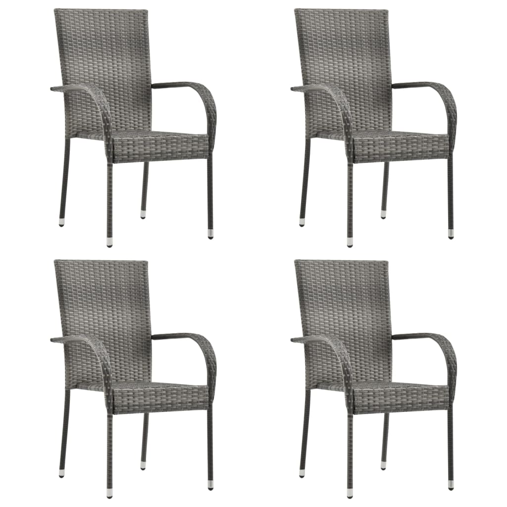Stackable Outdoor Chairs 4 Piece Grey Poly Rattan
