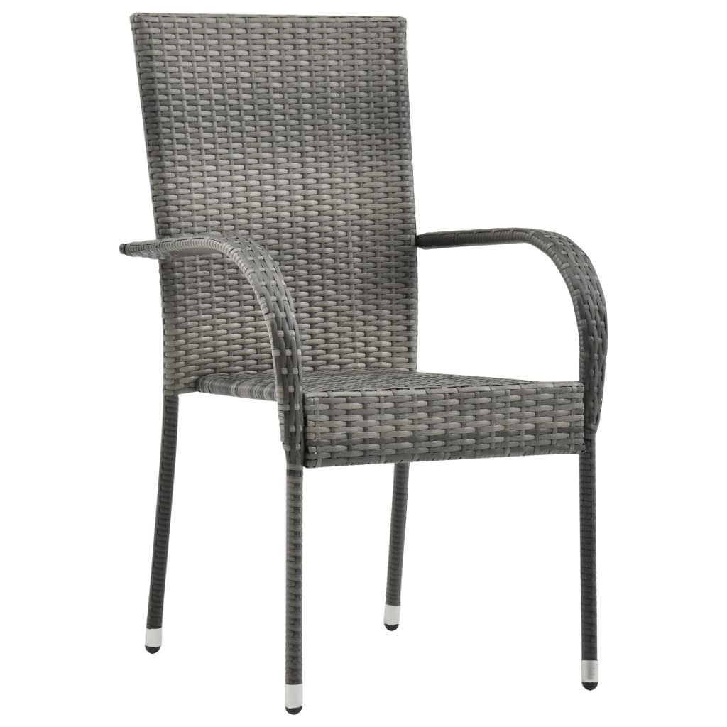  Stohovateľné vonkajšie stoličky 4 ks sivé polyratanové