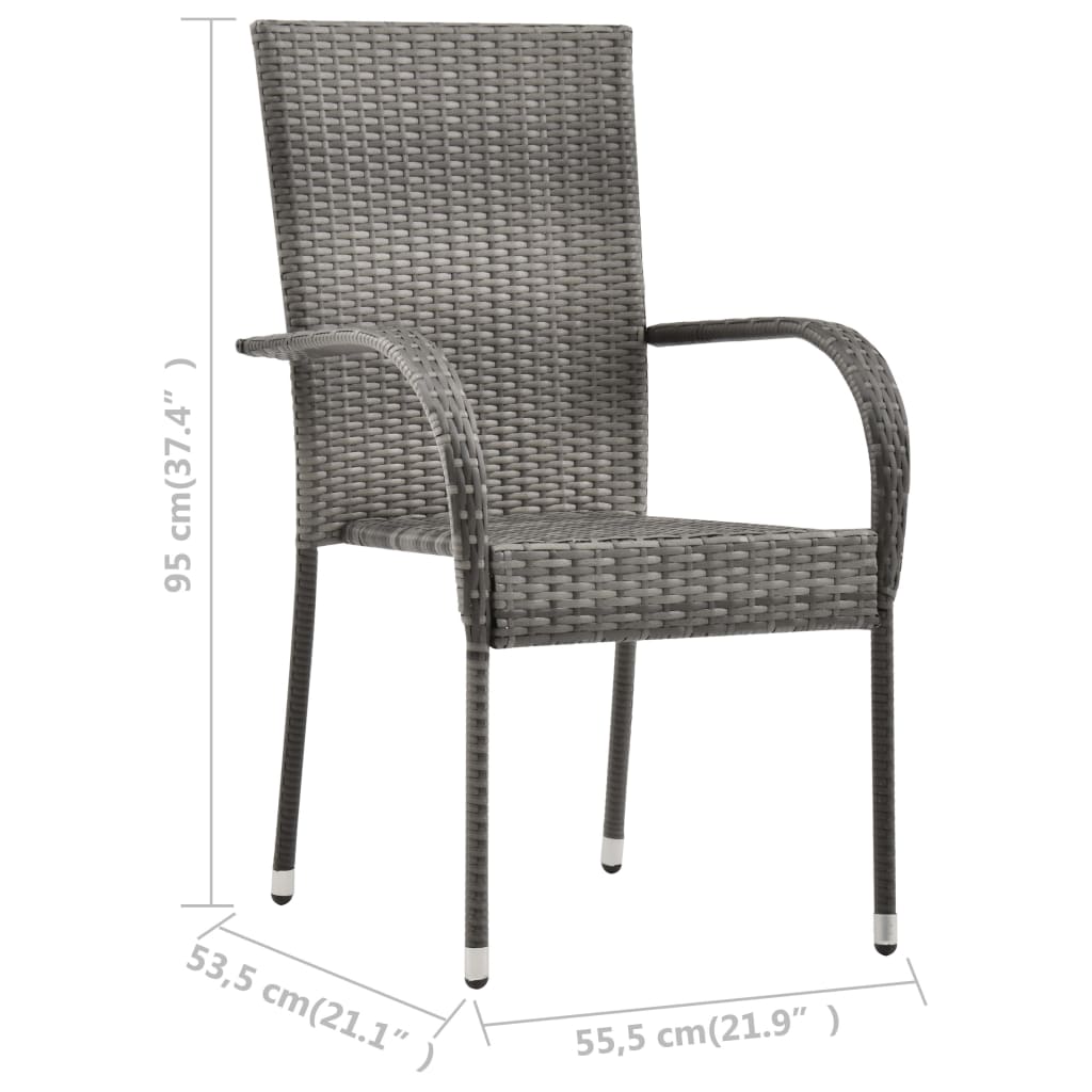  Stohovateľné vonkajšie stoličky 4 ks sivé polyratanové
