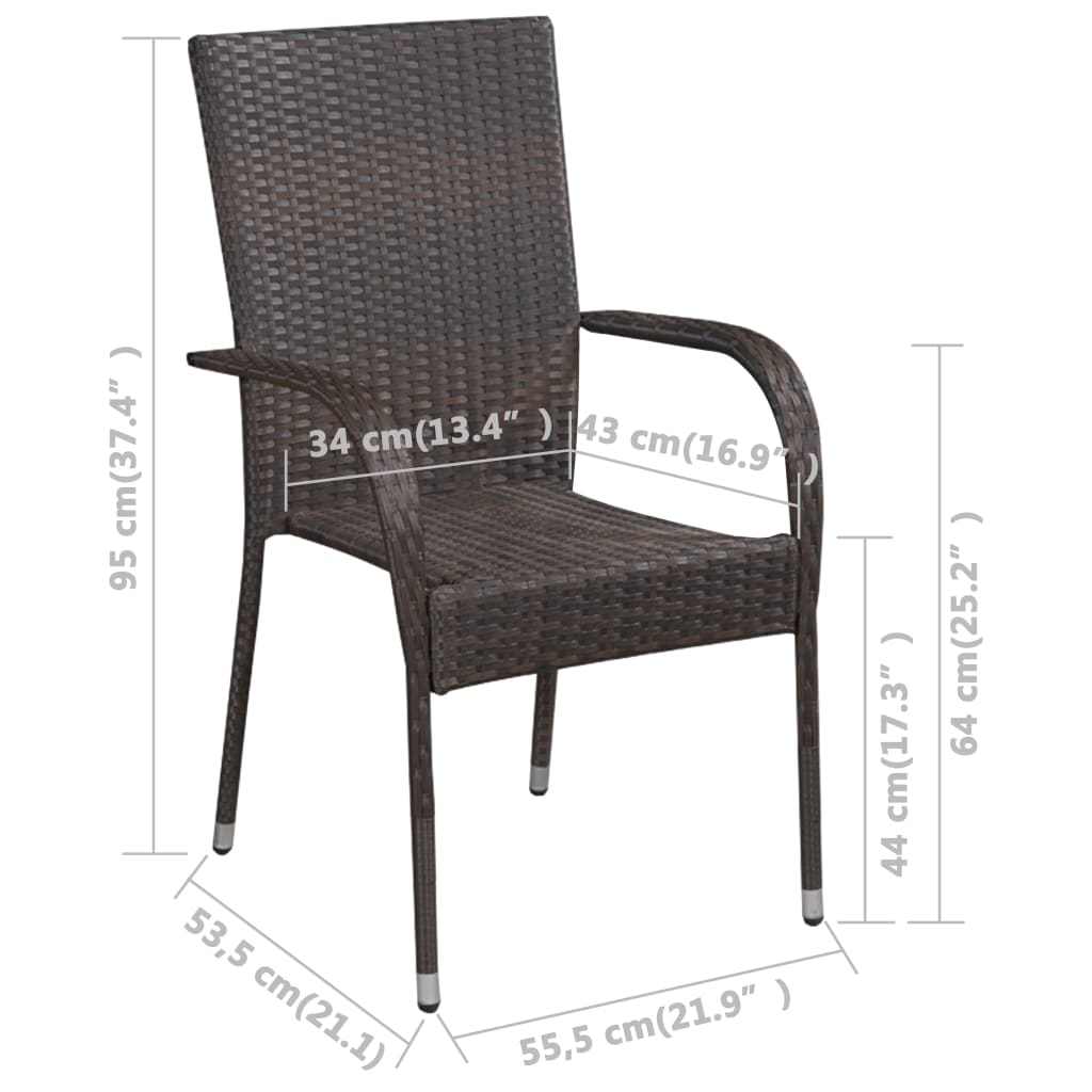  Stohovateľné vonkajšie stoličky 6 ks polyratan hnedé