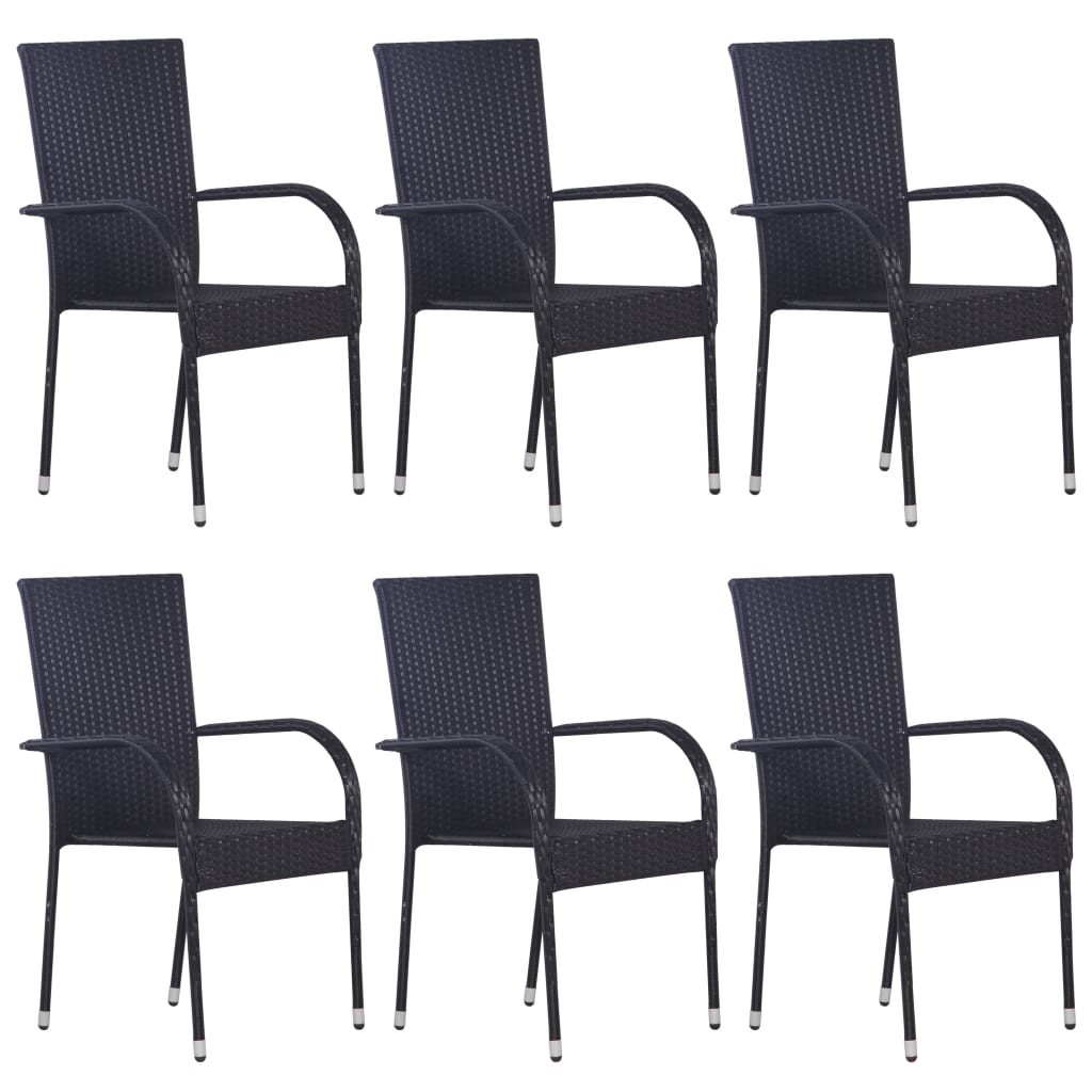  Stohovateľné vonkajšie stoličky 6 ks polyratan čierne
