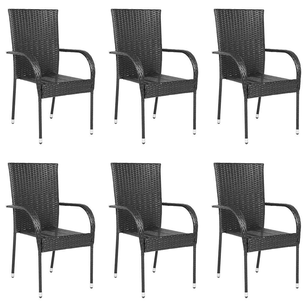 vidaXL Stapelbare Gartenstühle 6 Stk. Poly Rattan Schwarz