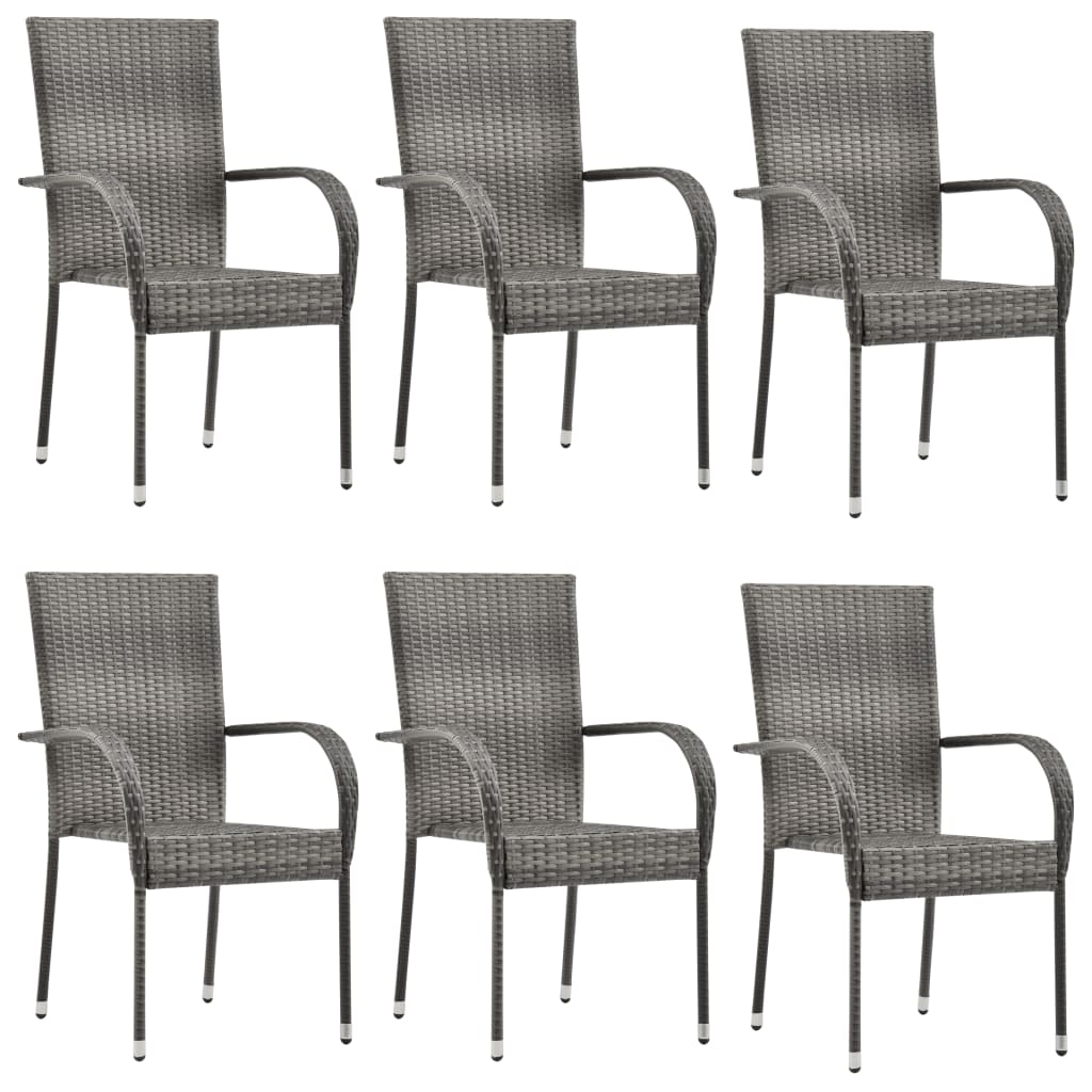 Stackable Outdoor Chairs 6 Piece Grey Poly Rattan