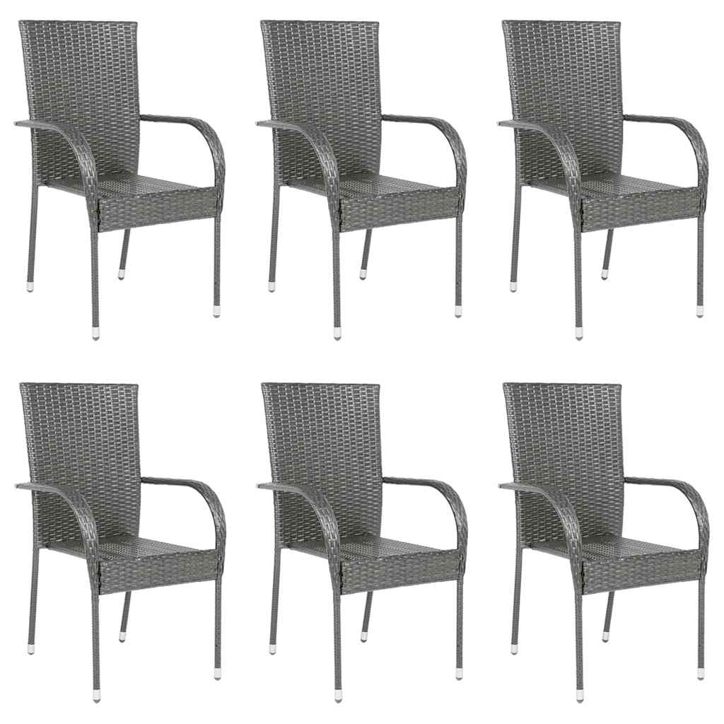 vidaXL Gartenstühle Stapelbar 6 Stk. Grau Poly Rattan