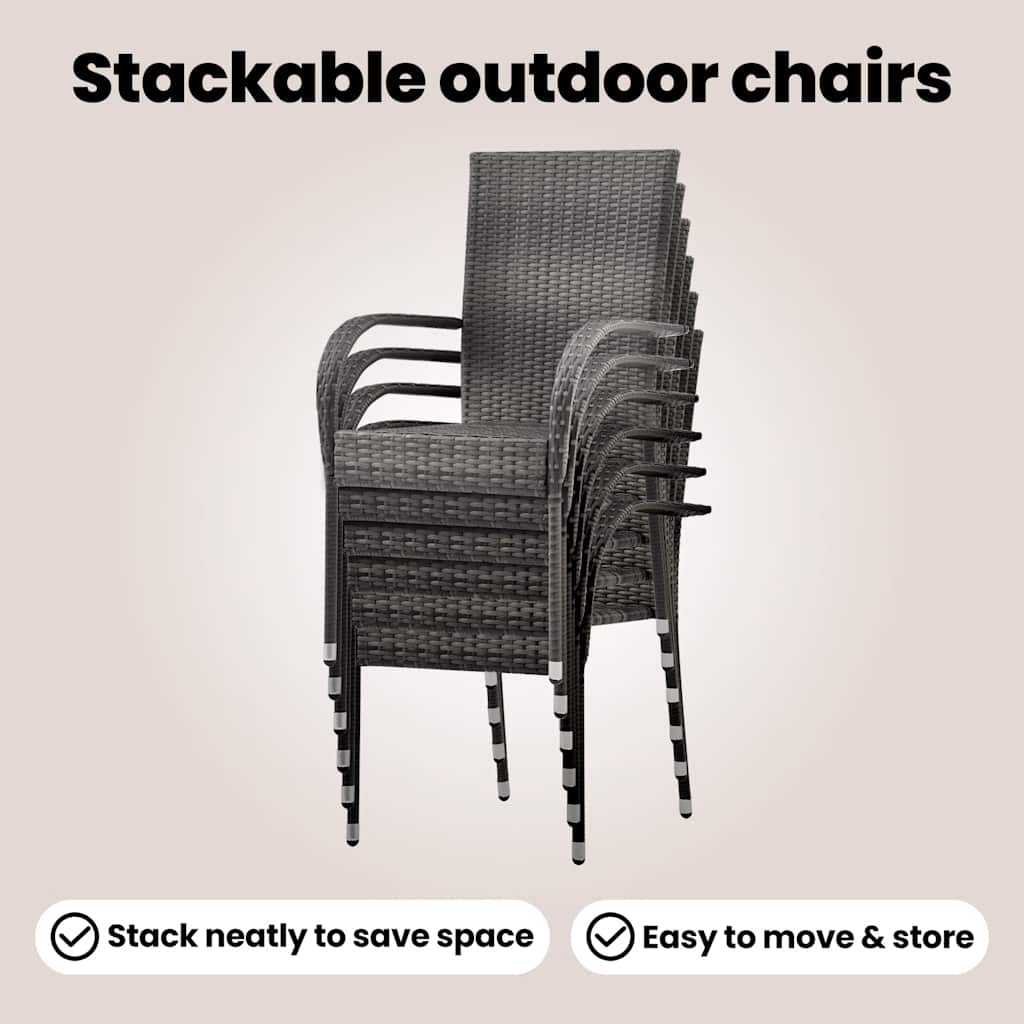 Stackable Outdoor Chairs - Poly Rattan in Brown, Black, Gray vidaXL - Picture 38 of 45