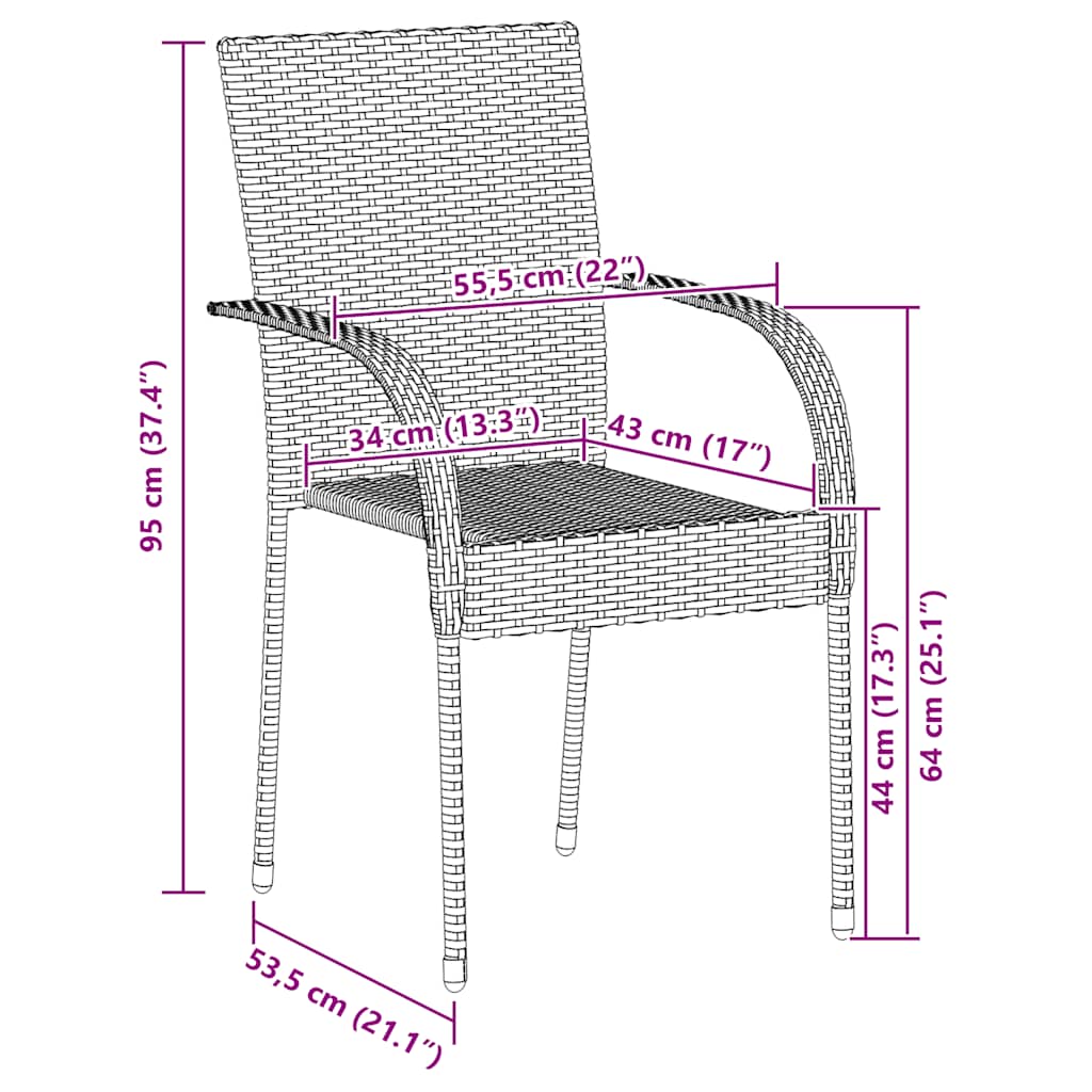 Stackable Outdoor Chairs - Poly Rattan in Brown, Black, Gray vidaXL - Picture 36 of 45