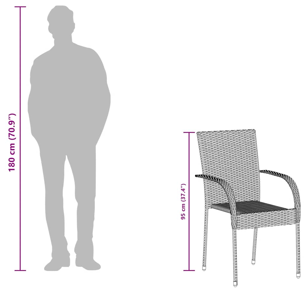 Stackable Outdoor Chairs - Poly Rattan in Brown, Black, Gray vidaXL - Picture 41 of 45