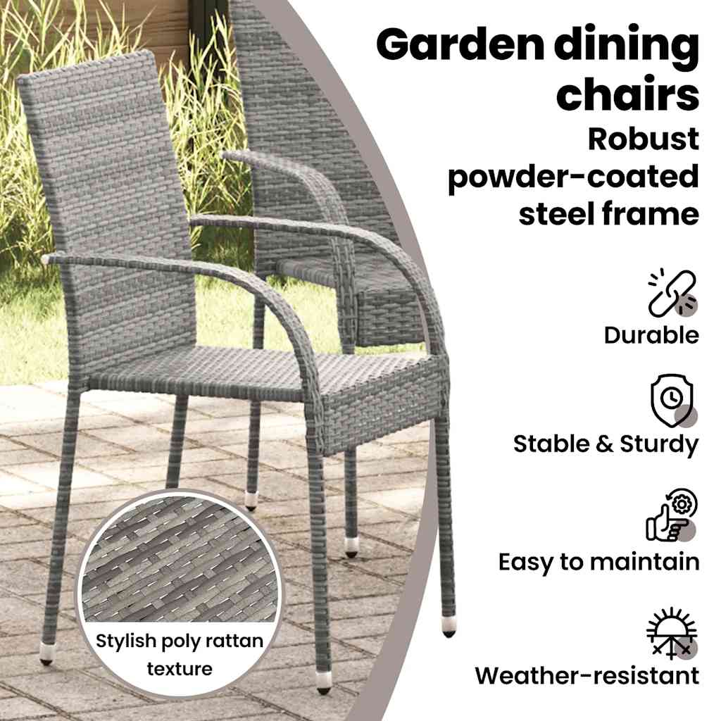 Stackable Outdoor Chairs - Poly Rattan in Brown, Black, Gray vidaXL - Picture 37 of 45