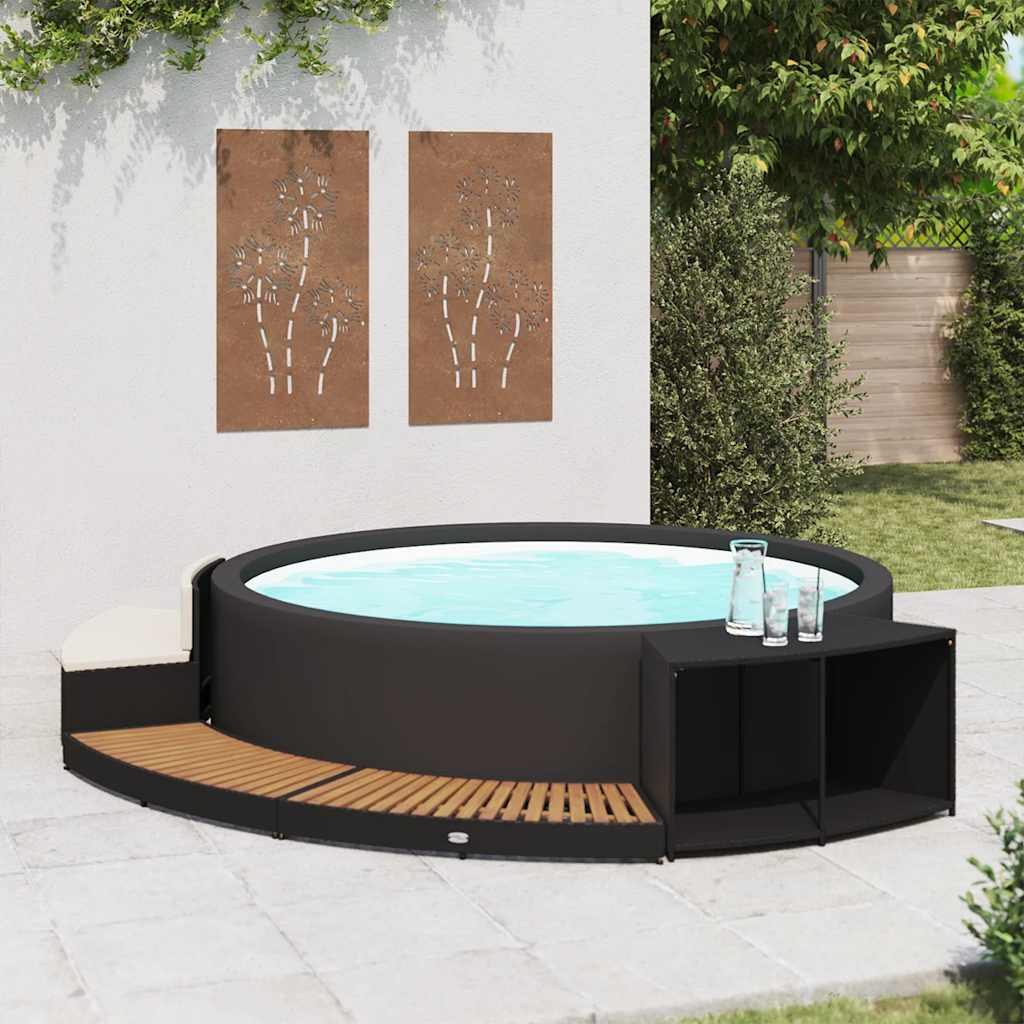 

vidaXL Spa-ombouw poly rattan en acaciahout zwart