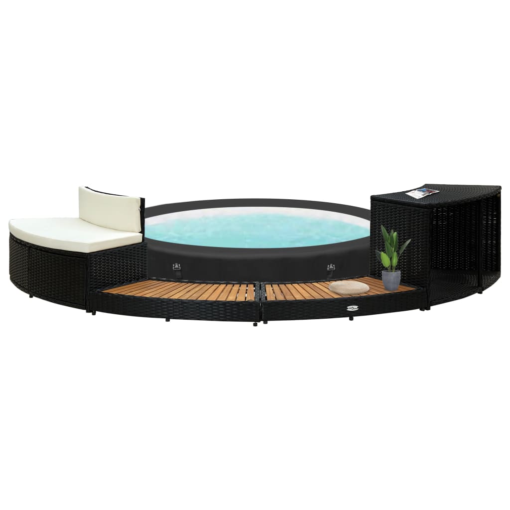 vidaXL Whirlpool-Umrandung Schwarz Poly Rattan & Massivholz Akazie