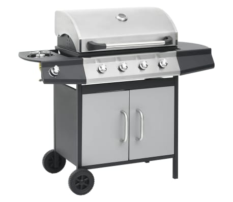 vidaXL Barbecue Griglia a Gas 4+1 Fornelli Nero Argento Acciaio e Inox