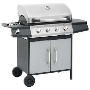 vidaXL Barbecue Griglia a Gas 4+1 Fornelli Nero Argento Acciaio e Inox