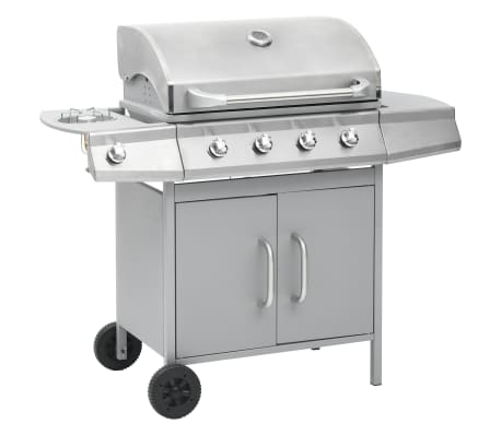 vidaXL Barbecue e Griglia a Gas 4+1 Fornelli Argento in Acciaio Inox