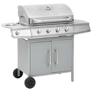 vidaXL Barbecue e Griglia a Gas 4+1 Fornelli Argento in Acciaio Inox