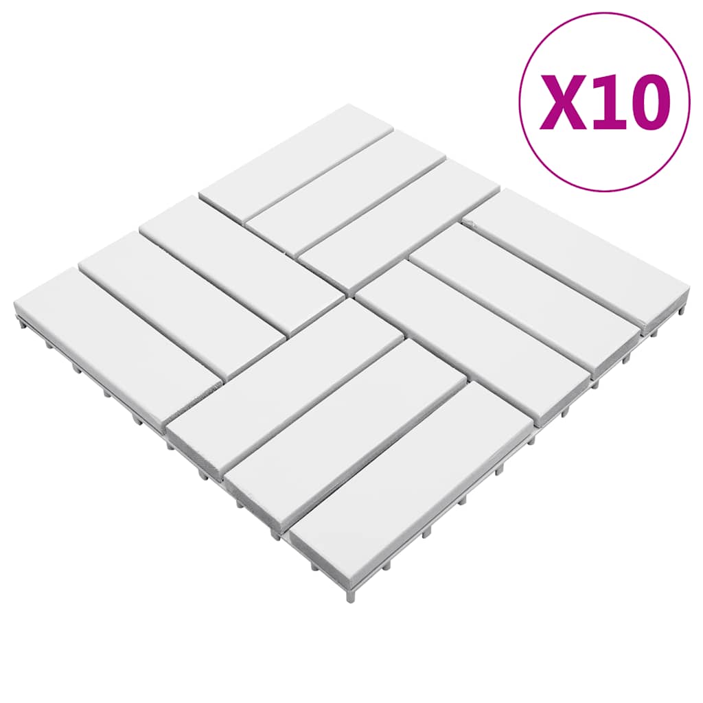vidaXL Plăci pardoseală, 10 buc., alb, 30×30 cm, lemn masiv de acacia vidaxl.ro