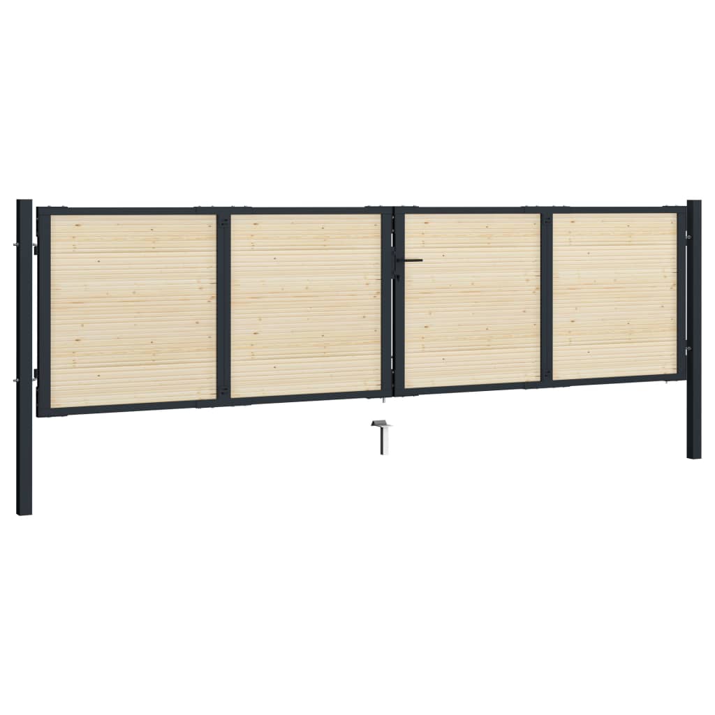 vidaXL Portão de vedação aço e madeira de abeto 408x150 cm
