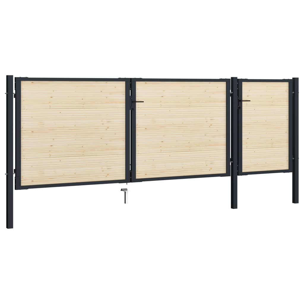 vidaXL Portão de vedação aço e madeira de abeto 413x175 cm