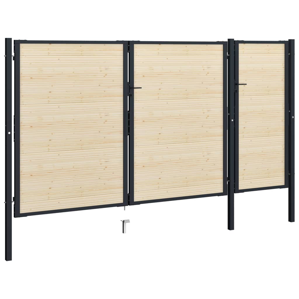 vidaXL Puerta de valla de acero y madera de abeto 413x250cm