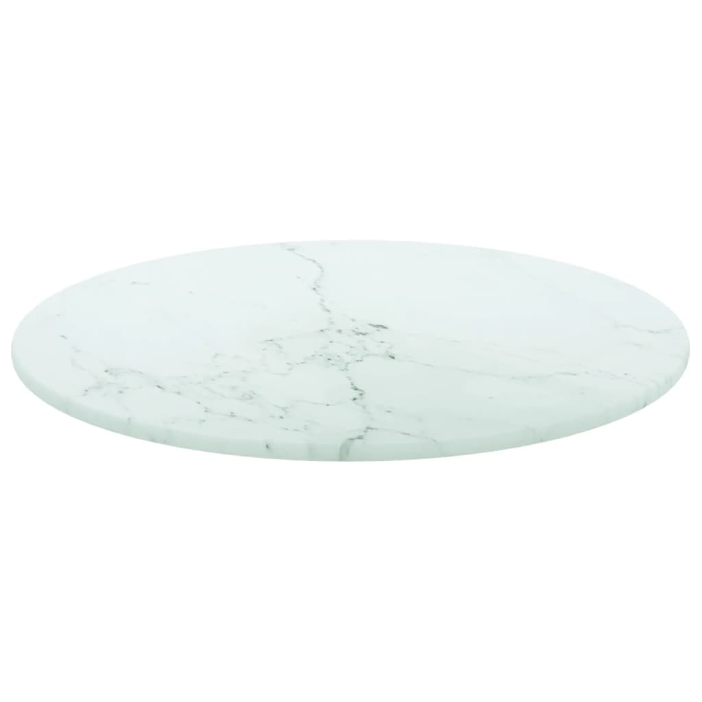 Stolní deska bílá Ø 30 x 0,8 cm tvrzené sklo mramorovaný design