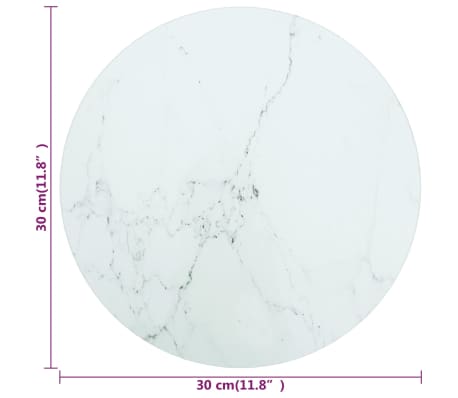 vidaXL Piano per Tavolo Bianco Ø30x0,8 cm Vetro Temperato Design Marmo, Bianco vidaXL Piano per Tavolo Bianco Ø30x0,8 cm Vetro Temperato Design Marmo