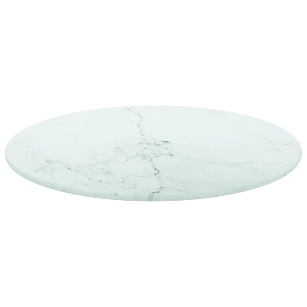 Stolní deska bílá Ø 40 x 0,8 cm tvrzené sklo mramorovaný design