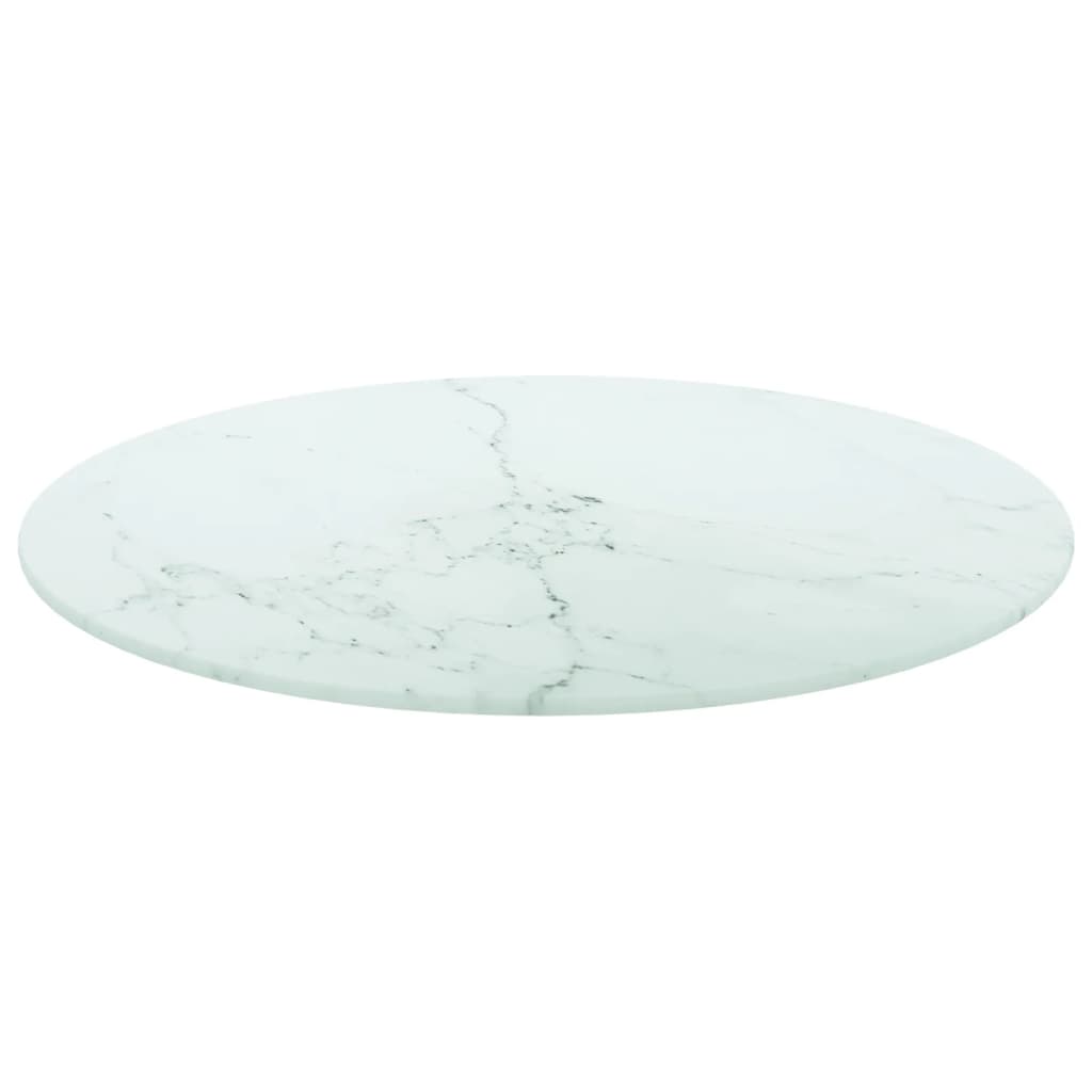 Stolní deska bílá Ø 50 x 0,8 cm tvrzené sklo mramorovaný design