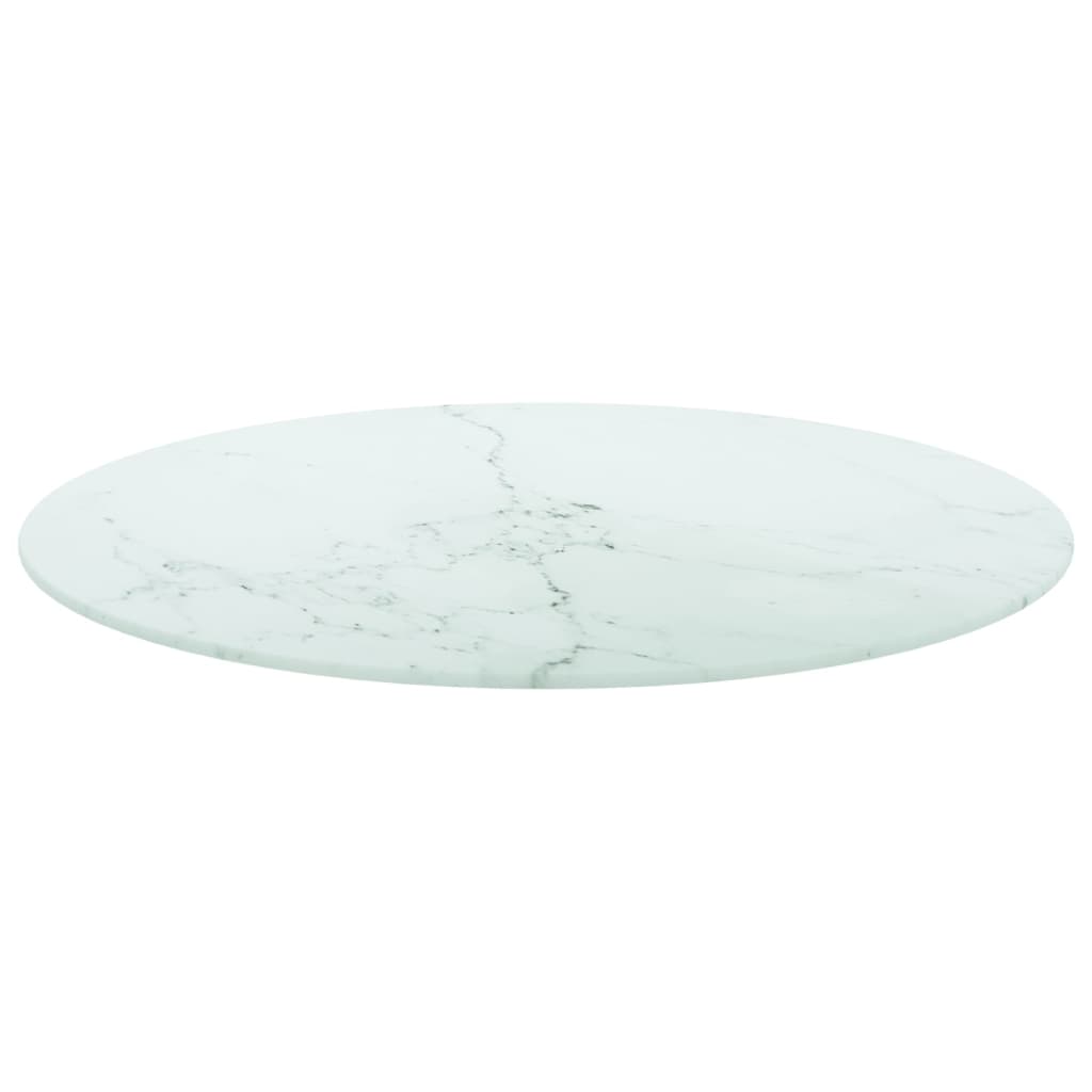 vidaXL Blat masă alb Ø60x0,8 cm, sticlă securizată cu design marmură