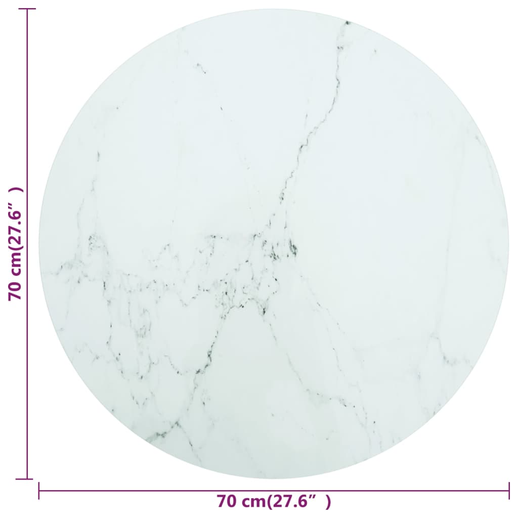 Stolní deska bílá Ø 70 x 0,8 cm tvrzené sklo mramorovaný design