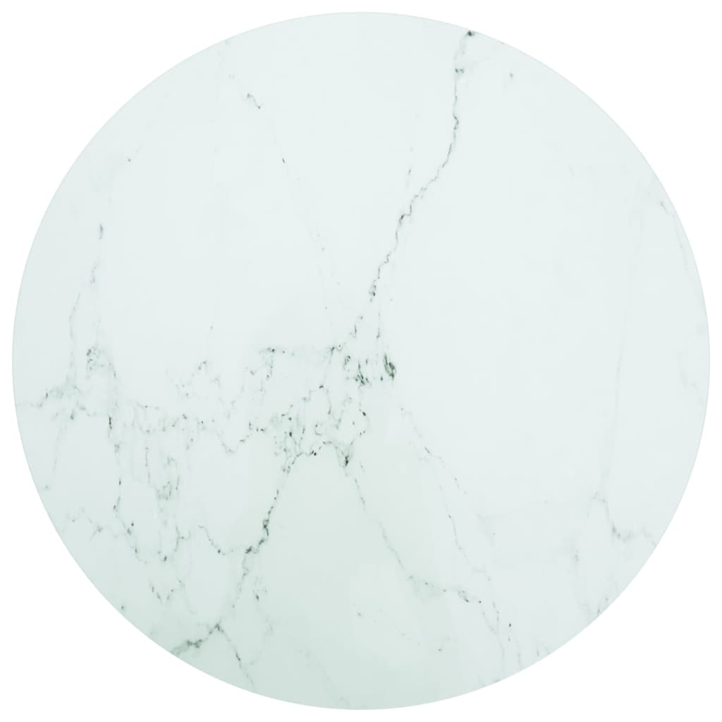 Bordsskiva vit Ø80×1 cm härdat glas med marmortextur