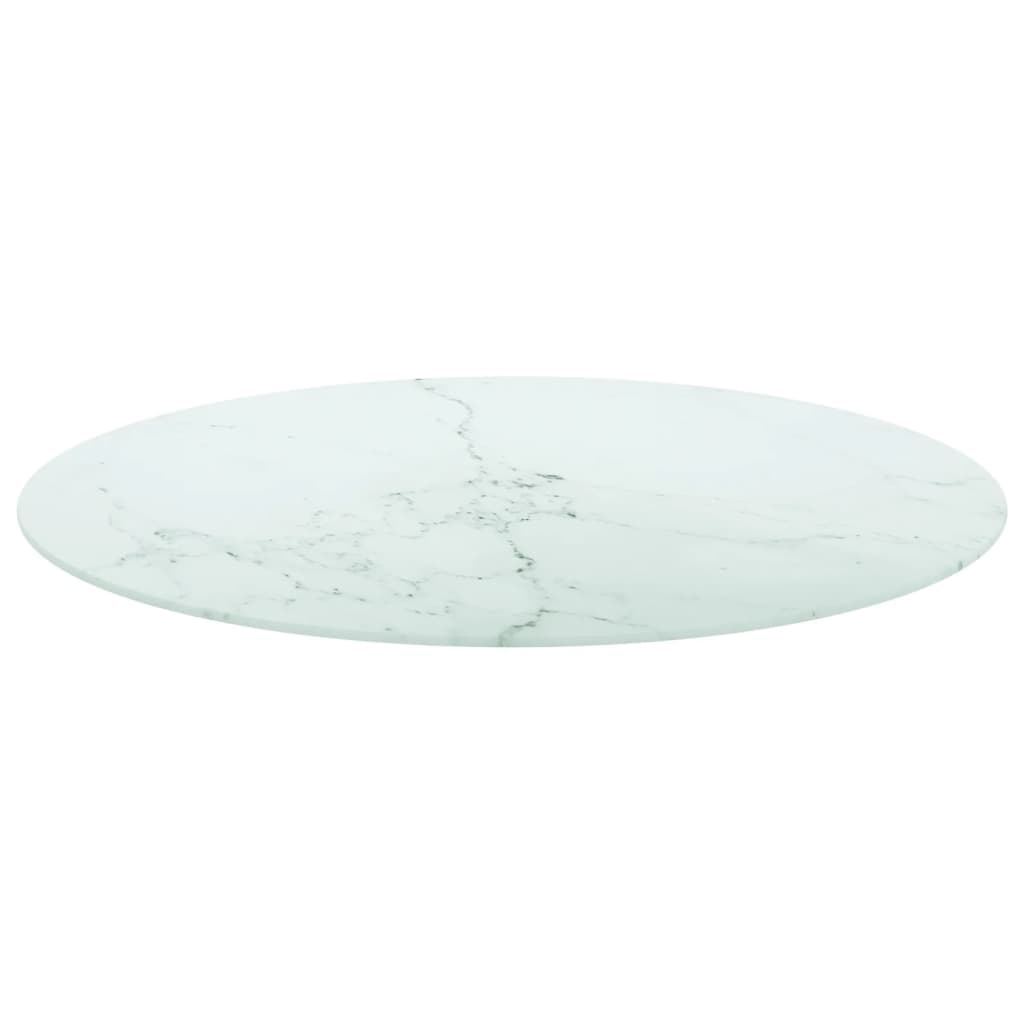 Stolní deska bílá Ø 80 x 1 cm tvrzené sklo mramorovaný design